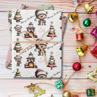 Feuille De Papier Cadeau Whimsical Teddy Bear Christmas 