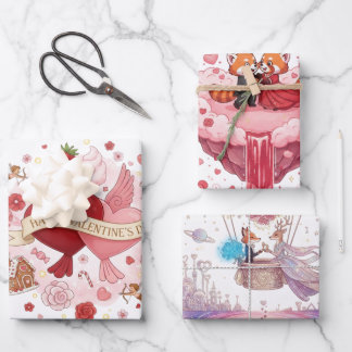 Feuille De Papier Cadeau "Whimsical Valentine" Mixed Illustration Wrapping