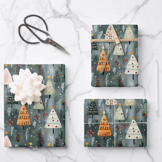 Feuille De Papier Cadeau Whimsical Woodland Christmas Tree Forest (Recto)