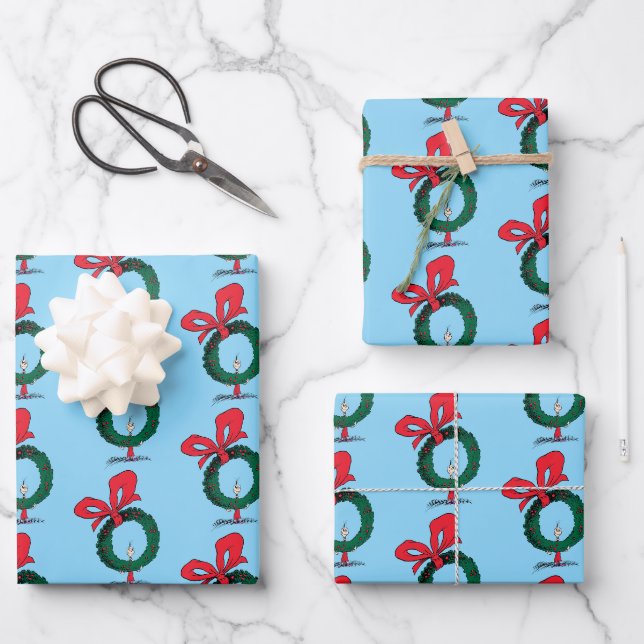 Feuille De Papier Cadeau Who Peeking Through Christmas Wreath (Recto)