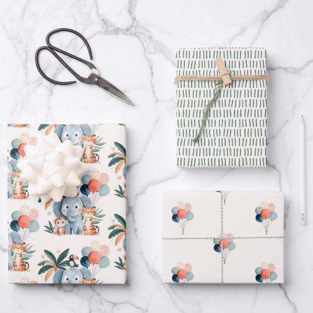 Feuille De Papier Cadeau Wild Jungle Birthday Party Pattern (Recto)