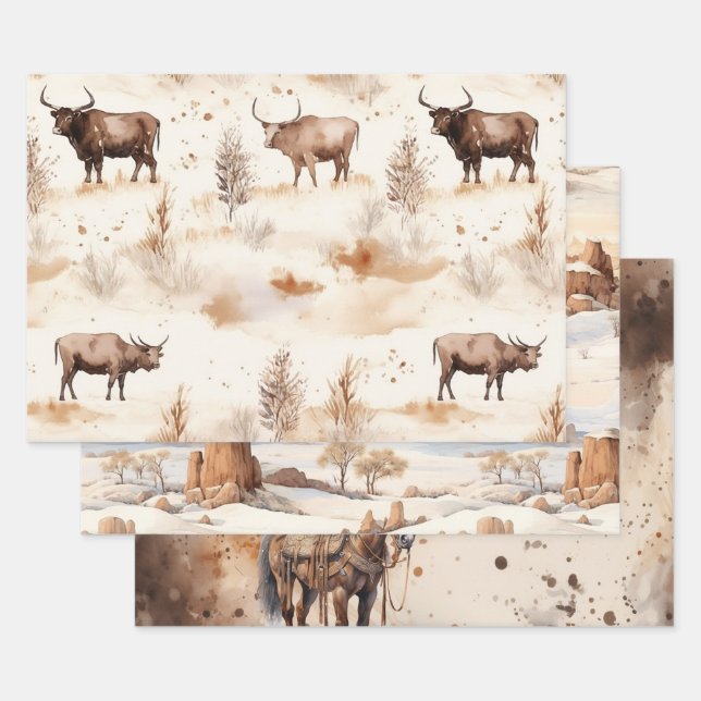 Feuille De Papier Cadeau Wild West Horse Birthday (Lot)