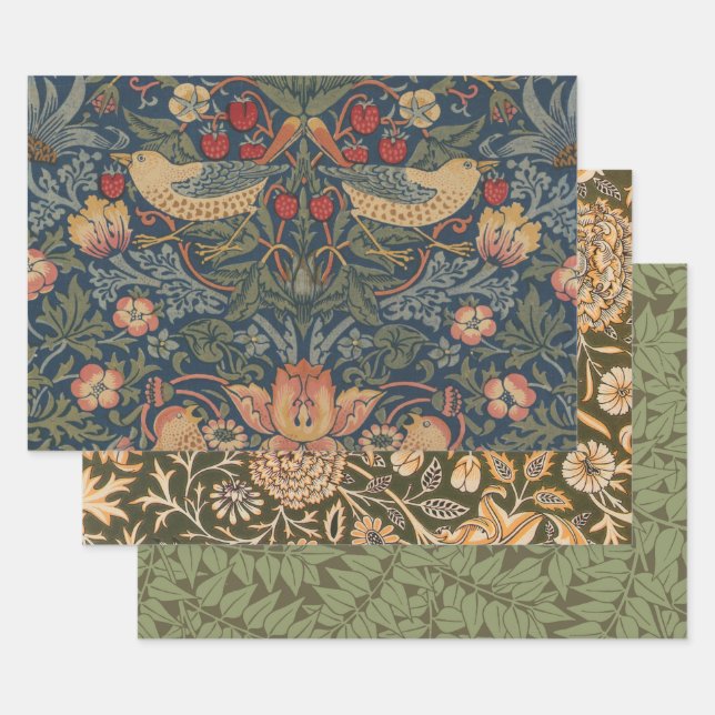 Feuille De Papier Cadeau William Morris Fraise Voleurs Oiseaux (Lot)