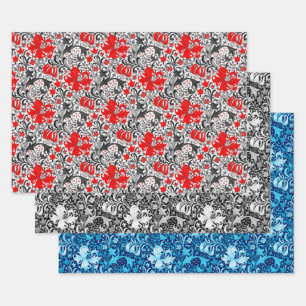 Feuille De Papier Cadeau William Morris Iris et Lily, Red, Back & Indigo