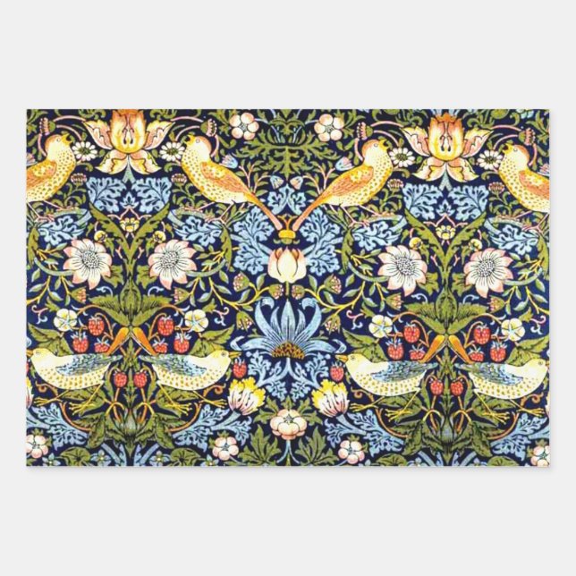 Feuille De Papier Cadeau William Morris, Strawberry Thief, (Devant)