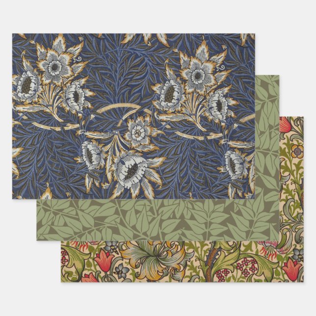 Feuille De Papier Cadeau William Morris Tulip Willow Blue Motif (Lot)