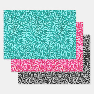 Feuille De Papier Cadeau William Morris Willow, Aqua, rose, noir et blanc  