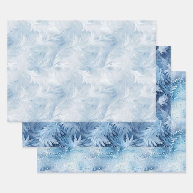 Feuille De Papier Cadeau Winter Wonderland Bleu gelé motif (Lot)