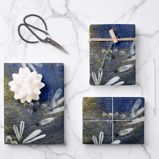 Feuille De Papier Cadeau Winterberry Gold Sun Sapphire Blue Dawn (Recto)