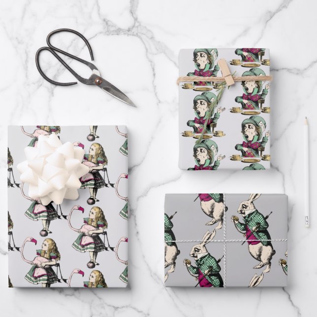 Feuille De Papier Cadeau Wonderland caractères Trio (Recto)