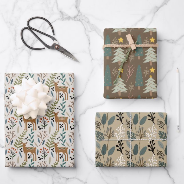 Feuille De Papier Cadeau Woodland Earth Tones Motifs (Recto)
