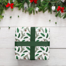 Feuille De Papier Cadeau Woodland Fall Green, White & Gold Cadeau de Noël