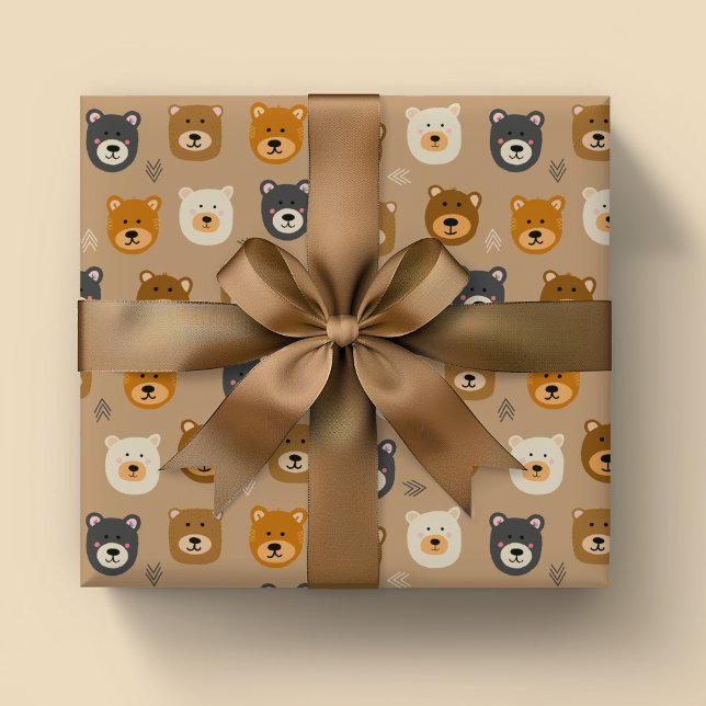Feuille De Papier Cadeau Woodland Ours mignons enfants (Cute bear head animal wrapping paper. Perfect for kid birthday party, baby shower and animal lovers)