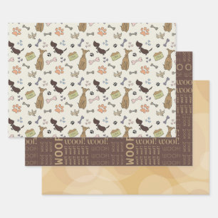 Feuille De Papier Cadeau WOOF ! Amoureux des chiens - motif de chiots
