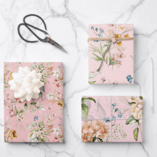 Feuille De Papier Cadeau WP   Flores à vie morte néerlandaise sur rose pâle