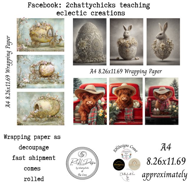Feuille De Papier Cadeau Wrapping Paper 9 A4 Designs Easter Bunny Highland  (Créateur téléchargé)