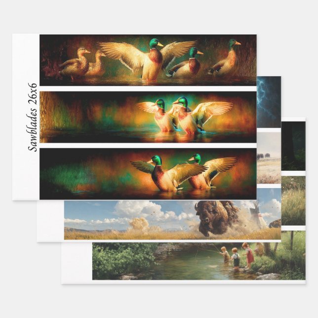 Feuille De Papier Cadeau Wrapping Paper Decoupage  Mallard Fishing Hunting  (Lot)
