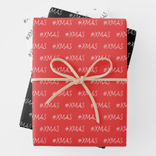 Feuille De Papier Cadeau XMAS noir rouge blanc personnalisé