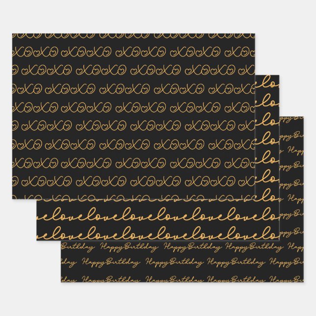 Feuille De Papier Cadeau XOXO Amour et Joyeux anniversaire (Lot)