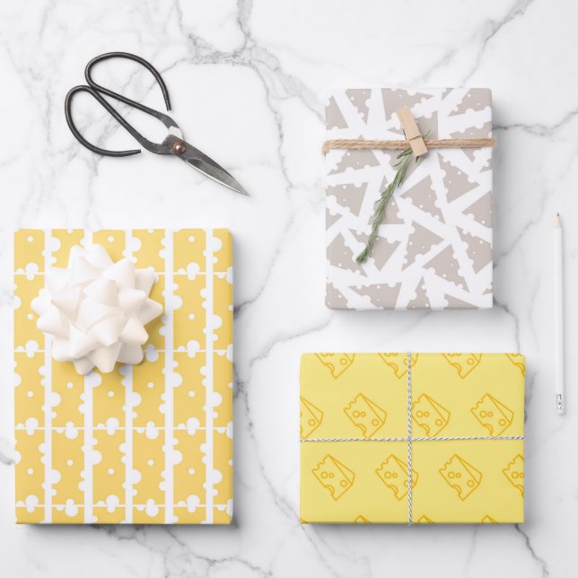 Feuille De Papier Cadeau Yellow and Grey Cheese Pattern  (Recto)