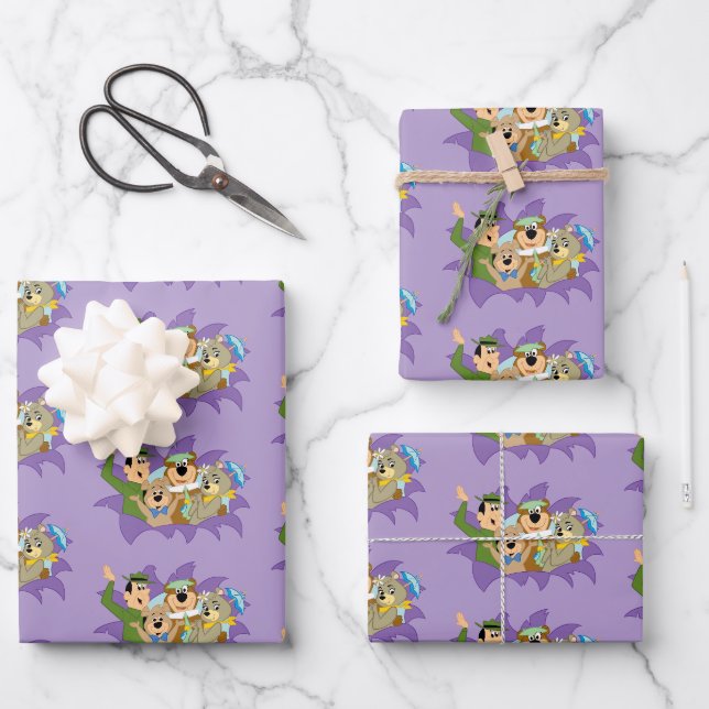 Feuille De Papier Cadeau Yogi Ours et amis Surprise (Recto)
