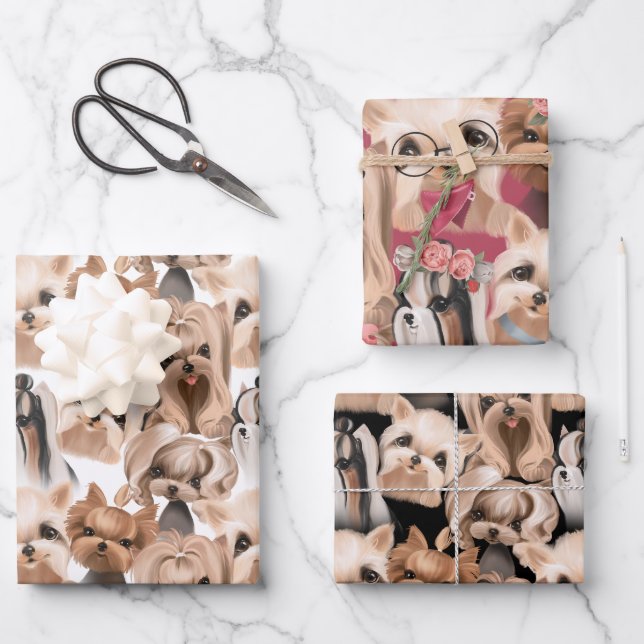 Feuille De Papier Cadeau Yorkshire Terrier Chien Motif (Recto)