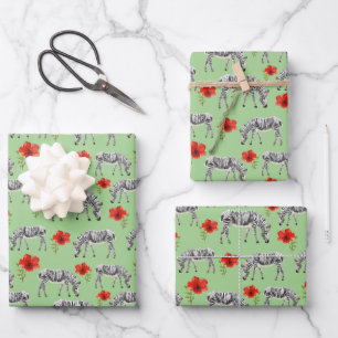 Feuille De Papier Cadeau Zebras Among Hibiscus