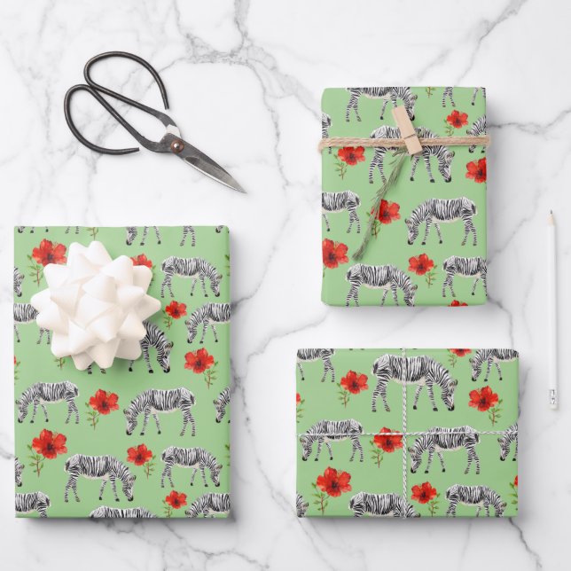 Feuille De Papier Cadeau Zebras Among Hibiscus (Recto)