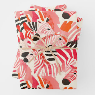 Feuille De Papier Cadeau Zèbres Abstraits en rose