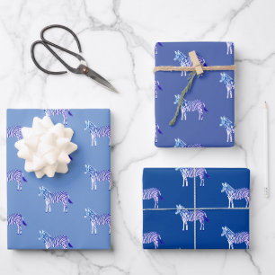 Feuille De Papier Cadeau Zèbres colorés mignons Poster de animal Gras Bleu 