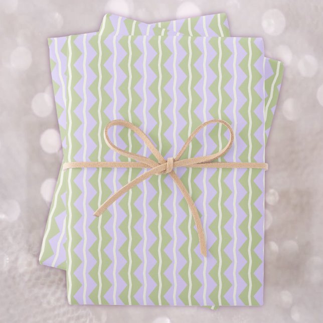 Feuille De Papier Cadeau Zigzag Chevron rayures - Violet, vert et ivoire pâ (Créateur téléchargé)