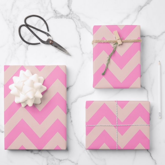 Feuille De Papier Cadeau Zigzag Motif Peach Et Pink Chevron (Recto)