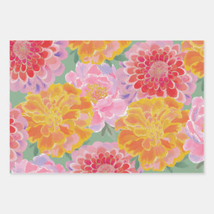 Feuille De Papier Cadeau Zinnia Marigold Floral Été Vibrant