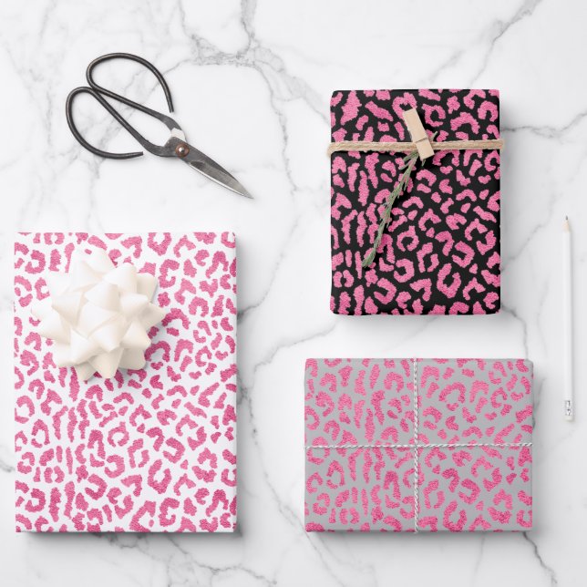 Feuille De Papier Cadeau Zones léopards roses (Recto)