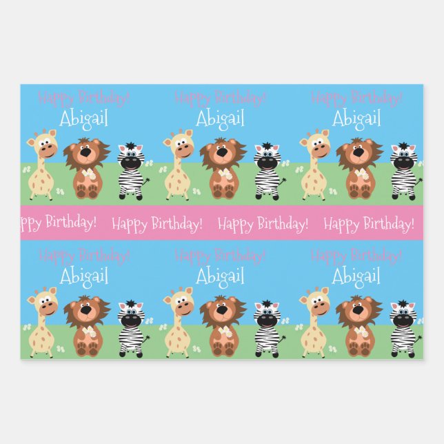 Feuille De Papier Cadeau Zoo personnalisé enfants à thème (Devant)