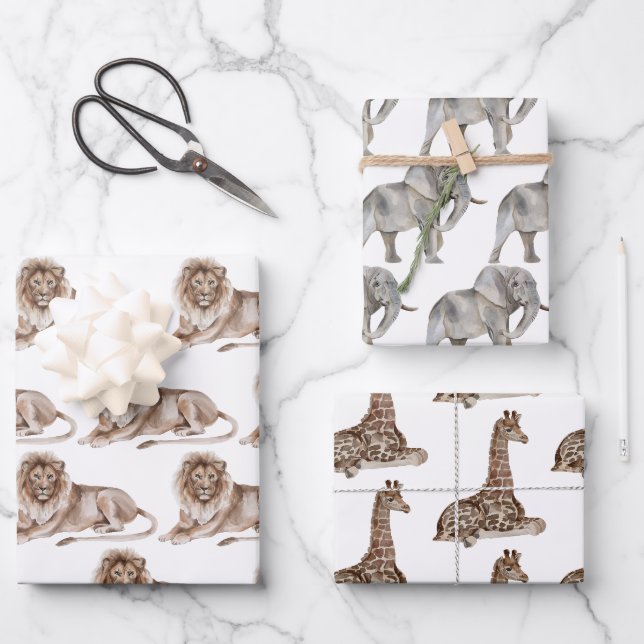 Feuille De Papier Cadeau Zoo sauvage Animaux (Recto)