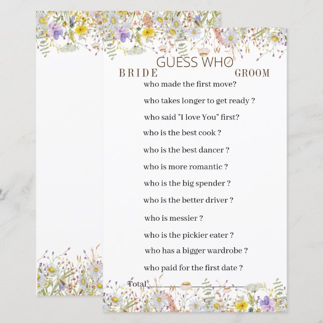 Feuille de papier de jeu floral Fleur sauvage élég (Devant / Derrière)