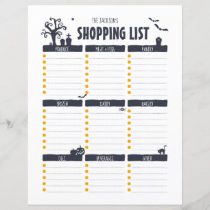 Feuille de papier de la liste d'achat d'Halloween