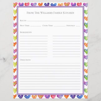 Feuille de papier de recette blanche arc-en-ciel d