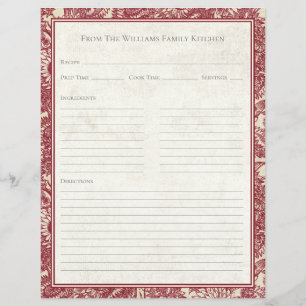 Feuille de papier de recette rouge Toile de Tourne