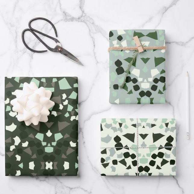feuille de papier d'emballage vert sauge terrazzo (Recto)