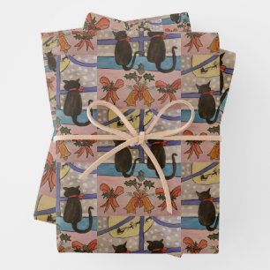 Feuille de papier d'enveloppement de Noël de chat 