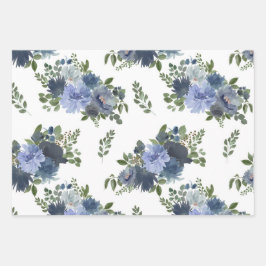 Feuille de papier d'enveloppement floral bleu séri