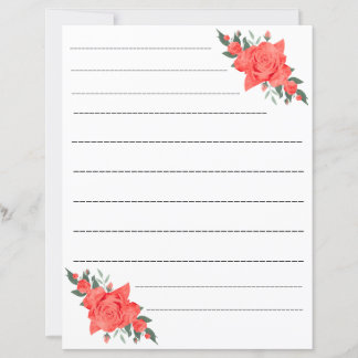 Feuille de papier ligné à motif de rose élégante
