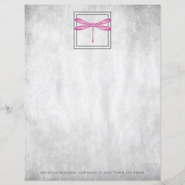 Feuille de papier personnalisée Magenta Dragonfly (Devant)