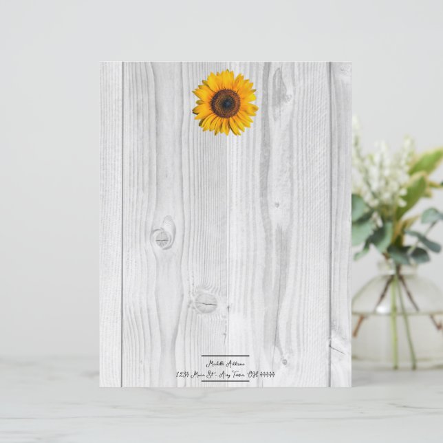 Feuille de papier personnalisée tournesol rustique (Debout devant)