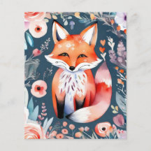 Feuille de papier renard floral mignon