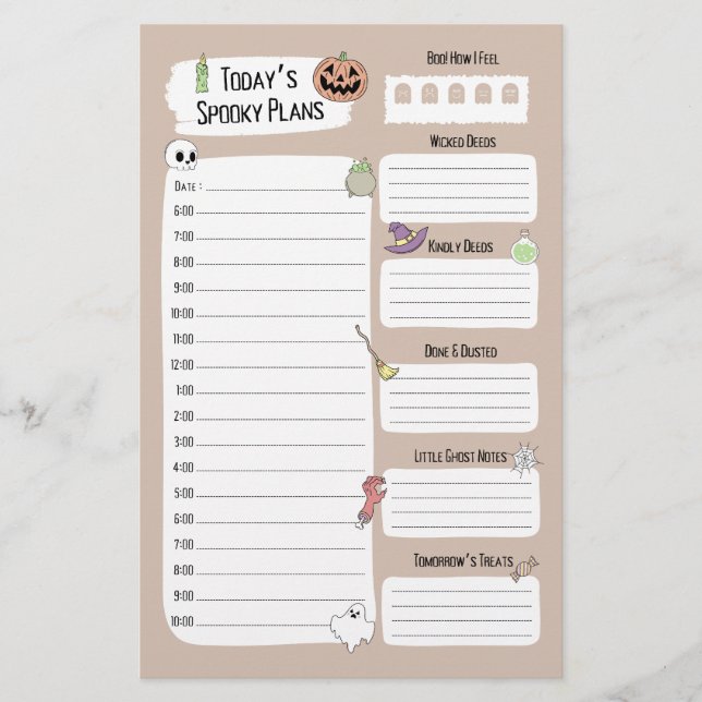 Feuille de planificateur quotidien Halloween Cute (Devant)