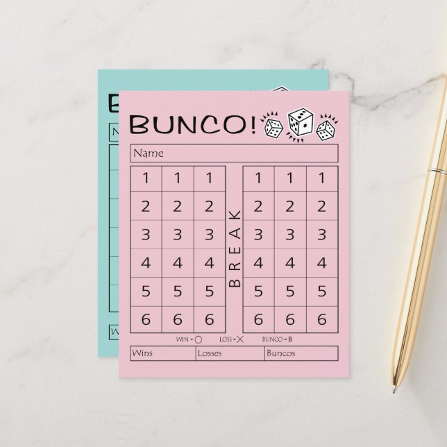 Feuille de score Bunco - Total individuel pour le  (Devant/Arrière en situation)