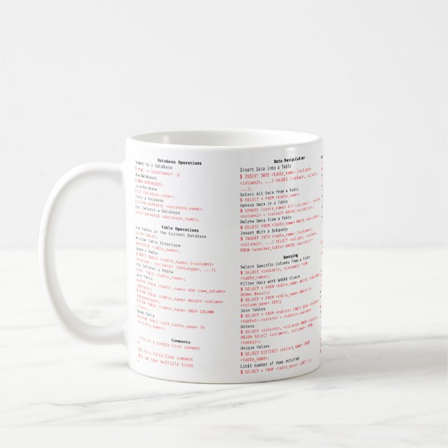 Feuille de triche SQL MUG - Cadeau de programmatio (Gauche)